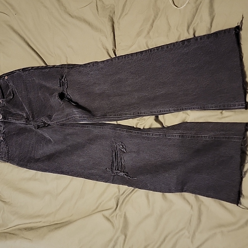 Zara Black Distressed Wide Leg Jeans